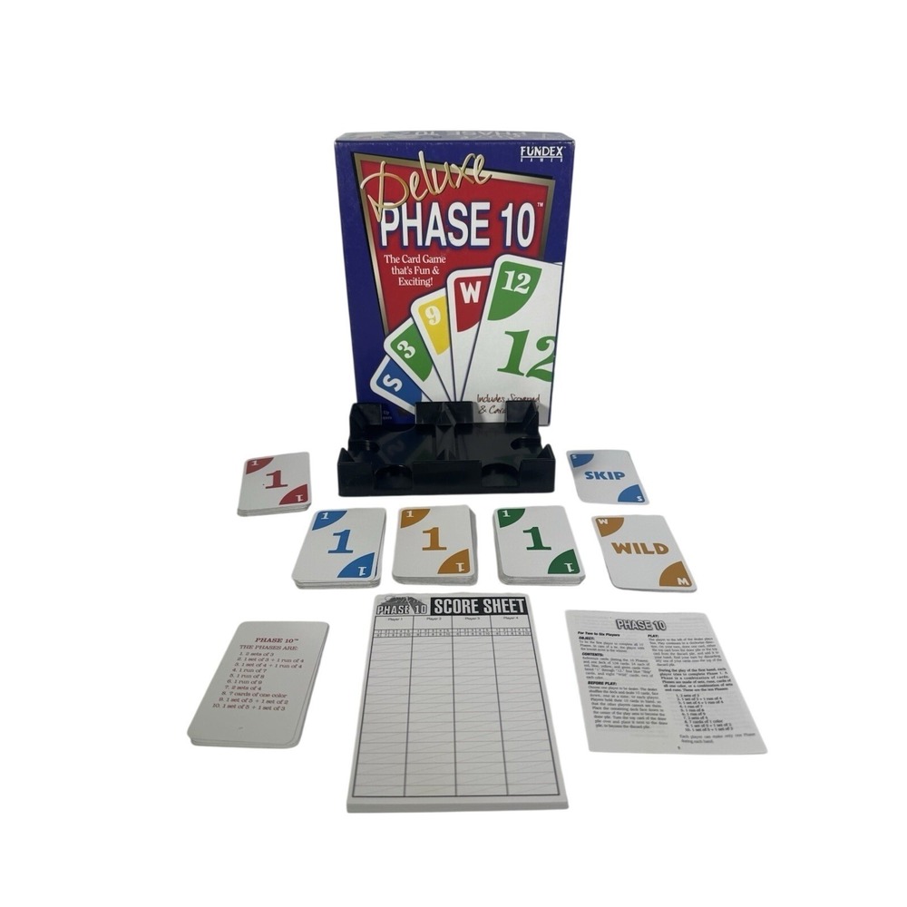 Deluxe Phase 10 Card Game Fundex Games 1998 Complete with Card Holder Scorepad